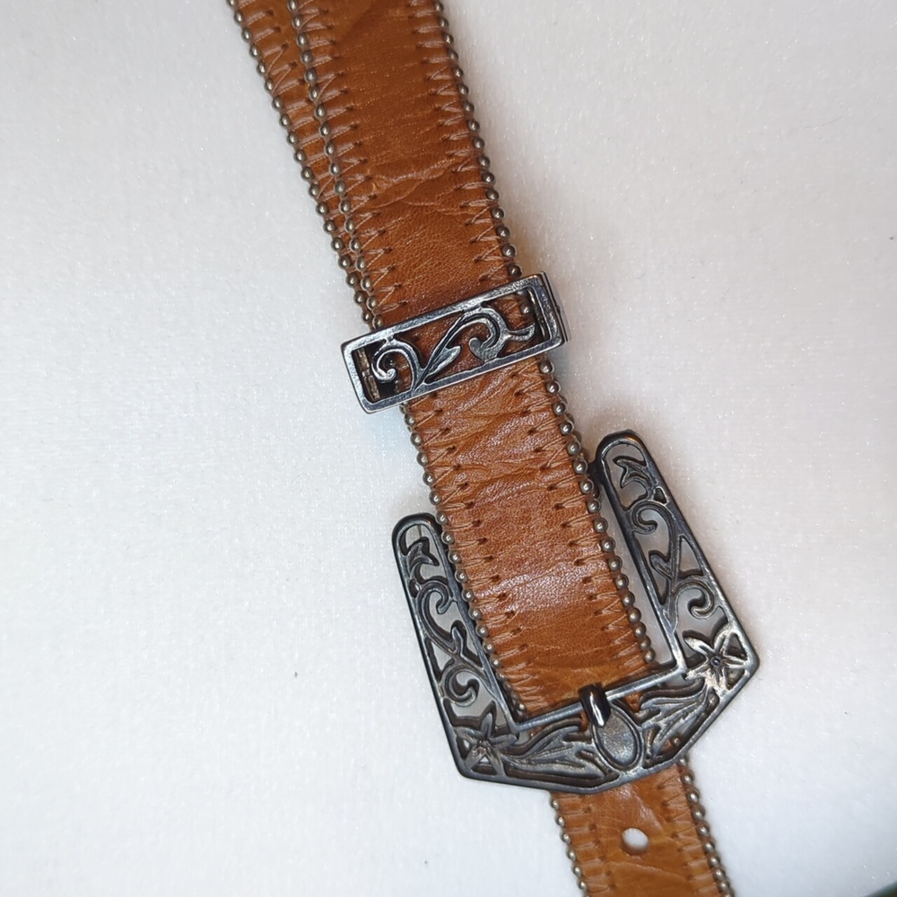 Vtg Streets Ahead Santa Monica 80's Thin Ranger Leather Silver Studded Belt Lrg - Picture 11 of 16